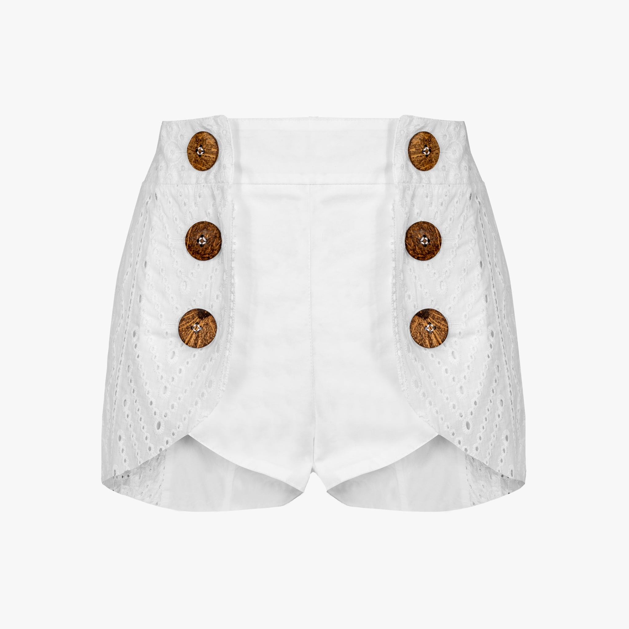 Poplin and Sangallo Lace Shorts with Coconut Buttons