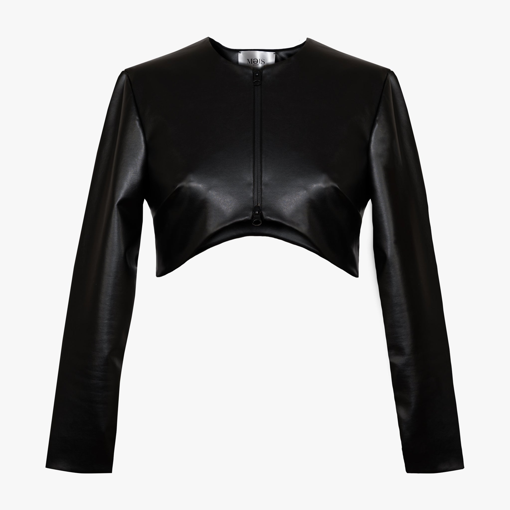 Crop blazer in pelle
