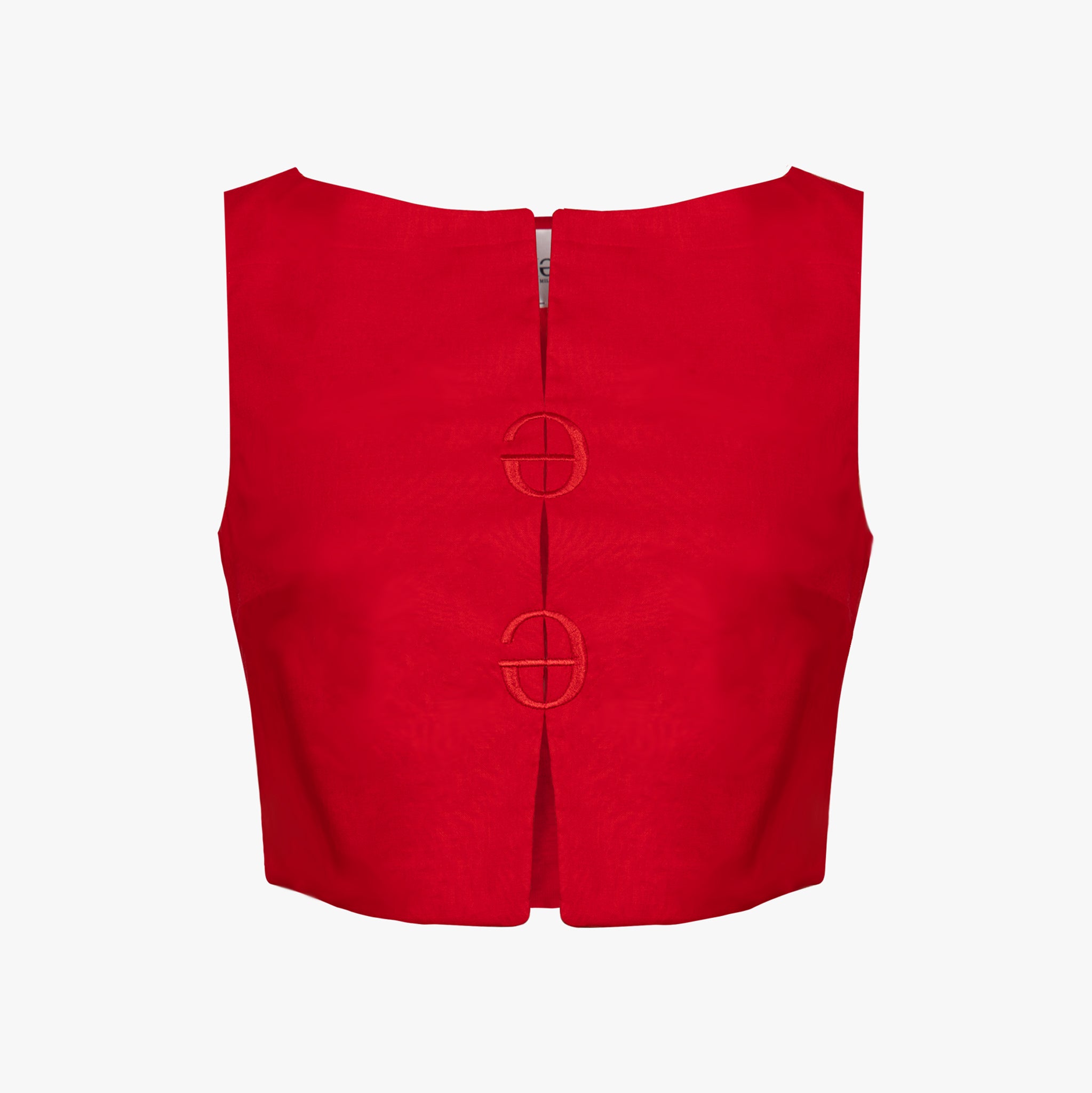 Short Top with Boat Neckline and Embroidered Logos