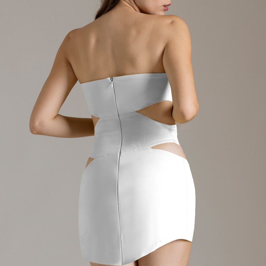 Abito Cut-Out in Punto Milano con Loghi Ricamati e Tagli sui Fianchi | Məis Milano