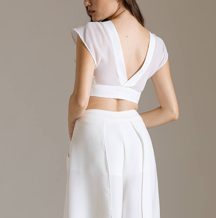 Crop Top in Popeline con Maniche Kimono in Chiffon | Məis Milano