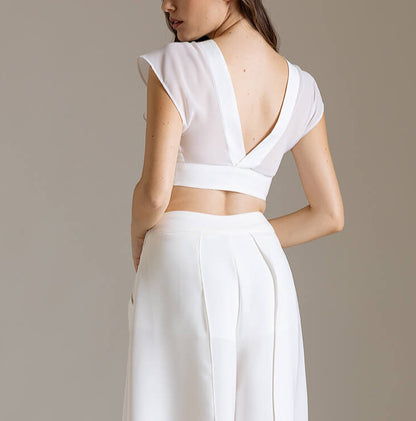 Crop Top in Popeline con Maniche Kimono in Chiffon | Məis Milano