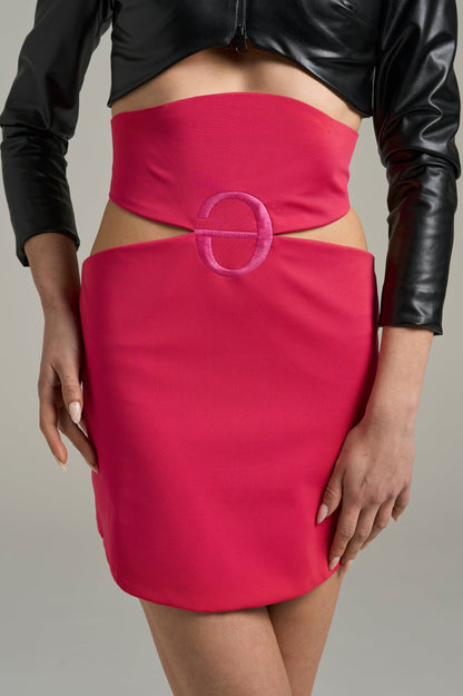 Gonna a Vita Alta con Cut-Out e Logo Ricamato | Məis Milano