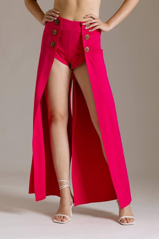 Pantaloni Palazzo Elasticizzati con Shorts e Bottoni in Noce di Cocco | Meis Milano