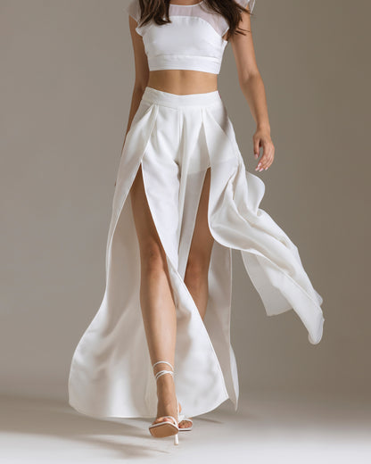Pantalone Palazzo a Veli Overlapping con Shorts Incorporati