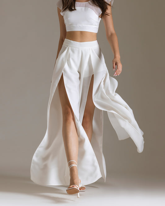 Pantalone Palazzo a Veli Overlapping con Shorts Incorporati