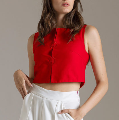 Top Corto in Cotone con Scollo a Barca e Ricamo Logo | Məis Milano