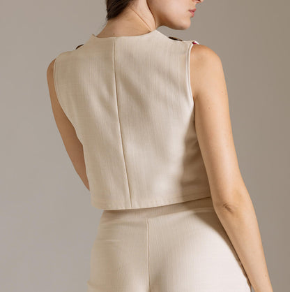 Top Corto in Gabardine con Bottoni in Noce di Cocco | Məis Milano