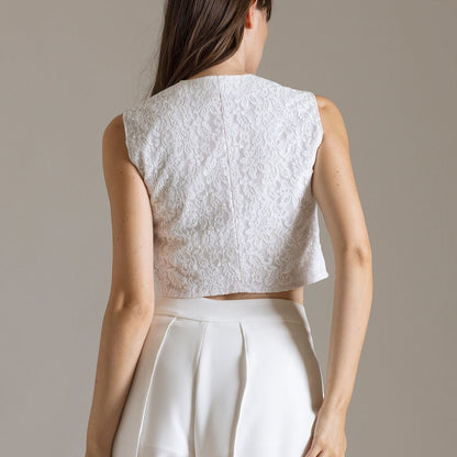 Top in Crêpe e Pizzo con Effetto Cut-Out e Ganci | Məis Milano